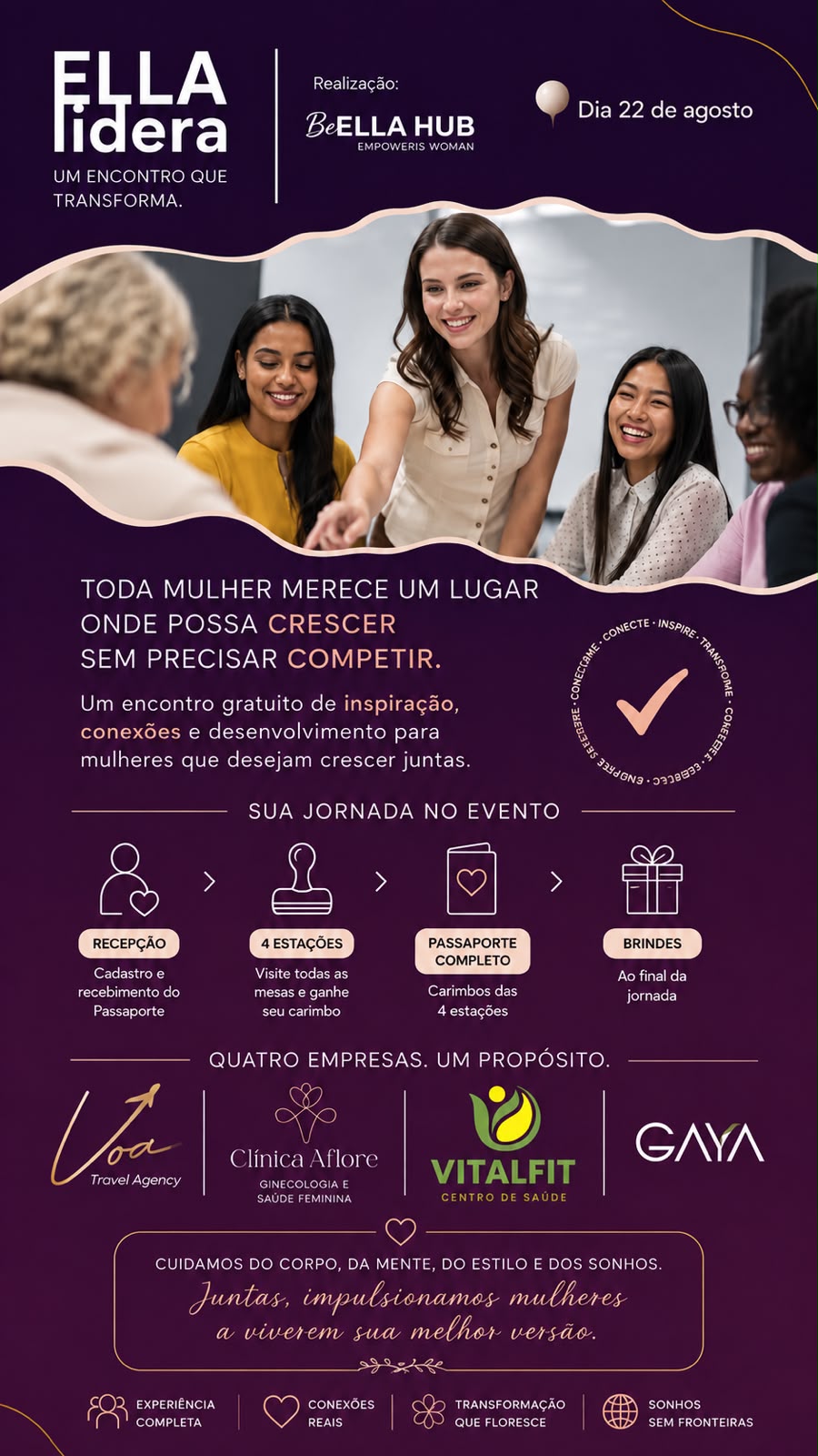 Quatro Empreendedoras — Gaya, Clínica Aflore, Voa Travel Agency, Vitalfit